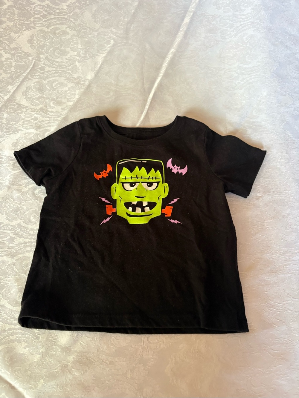Kids Black Frankenstein Graphic Tee - Green & Pink Accent 2t